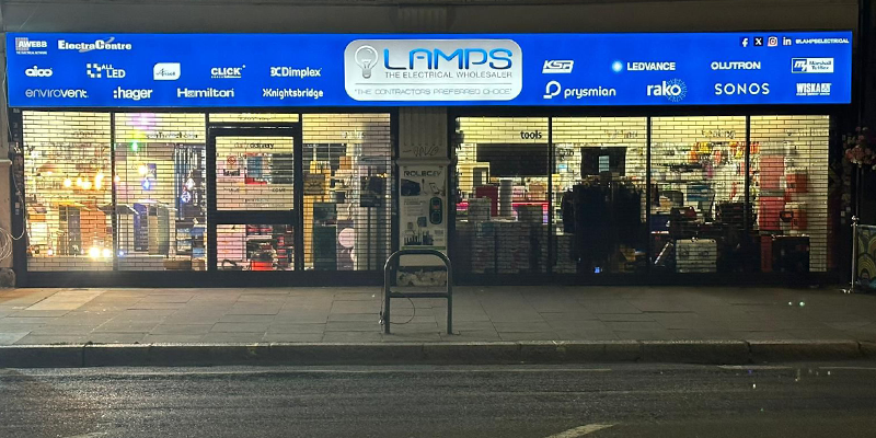 LAMPS Electrical Shepherds Bush branch exterior at night.